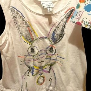 Girls D Signed Alice In Wonderland White Rabbit Shirt X Small (6) Rhinestones